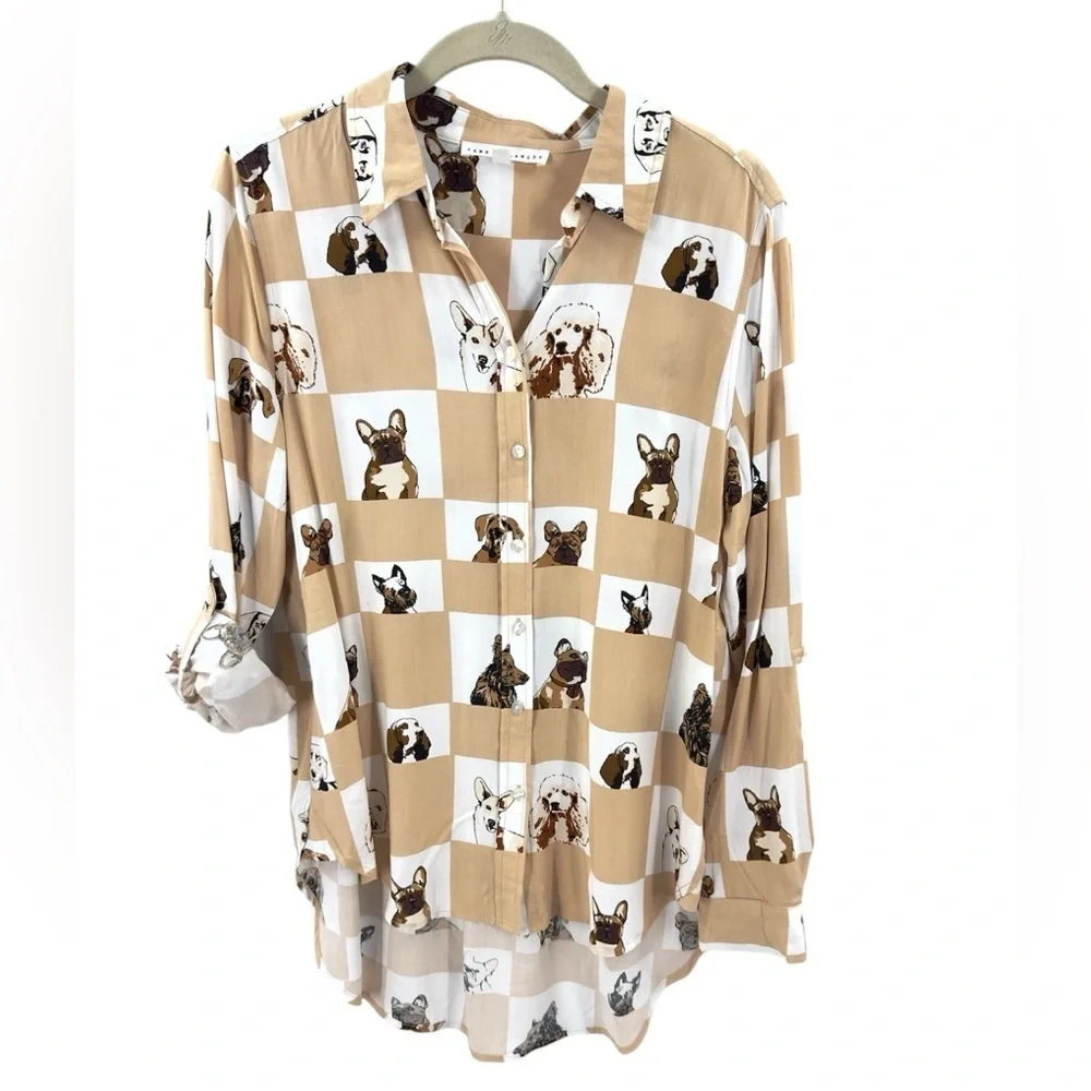 Jane & Delancey Dog Button Down Top Womens Medium Corgi Frenchie Terrier Poodle - Picture 11 of 11